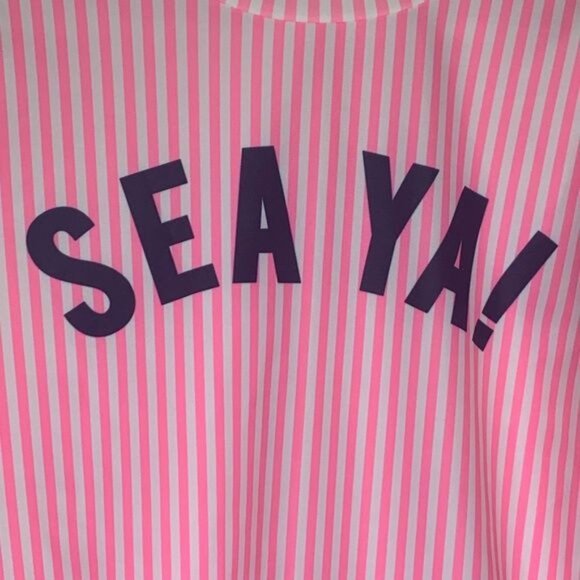 Gap Kids “SEA YA!” Rash Guard Girls Size M Pink Stripe Long Sleeve Swim - Picture 7 of 10